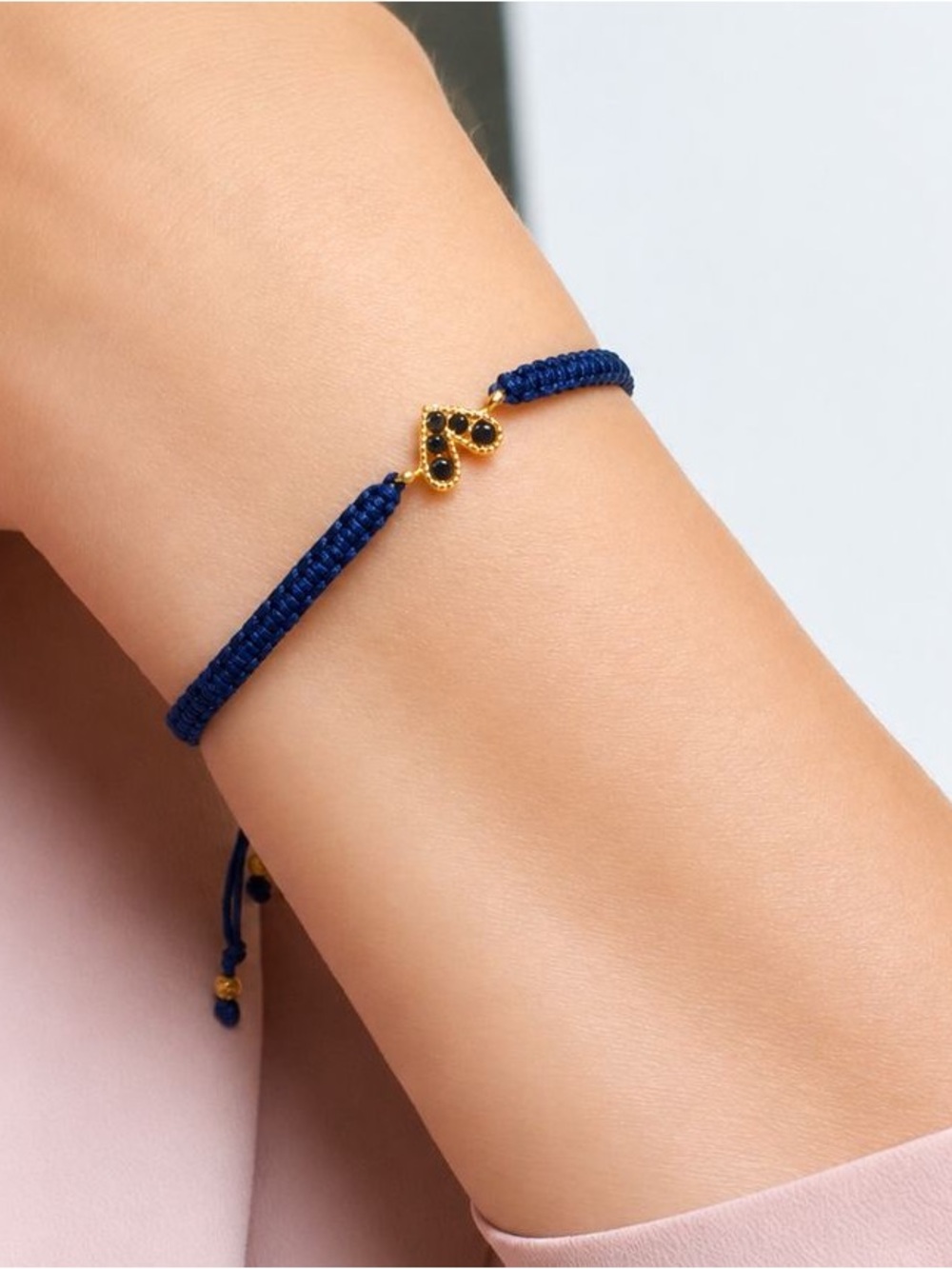 Navy Blue Cord Bracelet with Gold Heart Charm